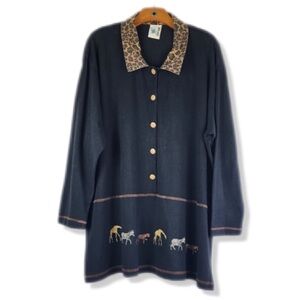 Vintage 90’s Oversized Longline Animal Appliqué Shacket Shirt Jacket 2X